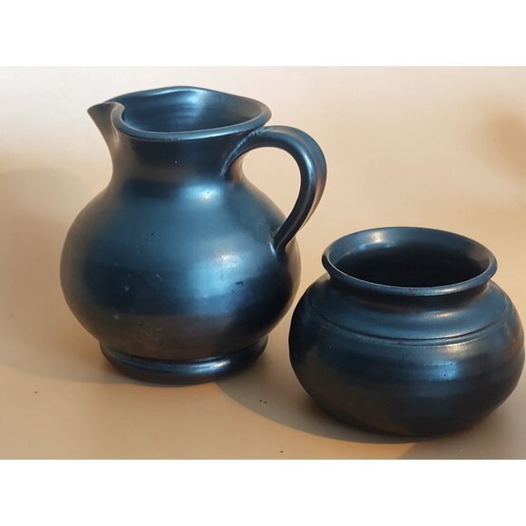 Vintage Prinknash England Stoneware Antique Black Sugar Bowl & Creamer Set - Picture 15 of 16